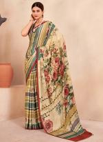 Crepe Soft Silk Beige Casual Wear Printed Saree